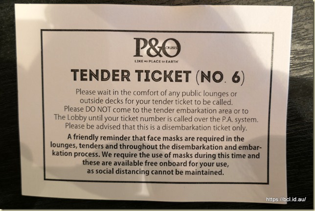 Pacific Adventure Mystery Island Tender Ticket