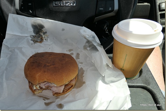 Bacon and Egg Roll and coffee